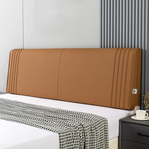 Gepolstertes Kopfteilkissen in voller Größe mit abnehmbarem Wandkissen, Keilkissen, große Rückenlehnenstütze für Schlafzimmer, Schlafsaal, Etagenbett, Doppel-Kopfteil in braunen Trägern, 180 x 58 x 5