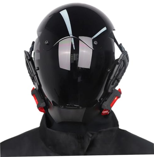 XJKLBYQ Mask LED Red Light Helmet Adjustable Futuristic Mask with Headwear Cover Cyber Mask for Adults Cosplay, Disco, Birthday Parties, Mask