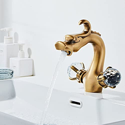 SJFJJKD Double Hot and Cold Water Washbasin, All Copper Washbasin, Washbasin, Platinum Antique Friendship Years