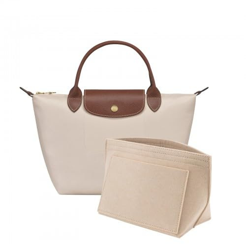 Wisebom Organisatör för Longchamp Väskor - Filtväska Med Multificka, Vikbar Design för Läppstiftsnycklar (Beige, S)