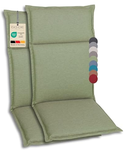 GO-DE Textil Bequeme und attraktive Polsterauflagen für Hochlehner-, Mittellehner- und Niederlehner-Gartenstühle (2er-Set, Uni Grün, Hochlehner)