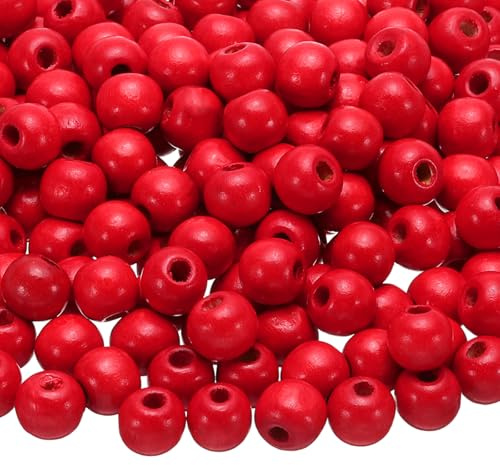 QUARKZMAN 300 Stk. Großloch-Holzperlen Haarzopfperlen, Unvollendete natürliche Fassholz-Abstandshalterperlen für Handwerk Haar DIY Makramee-Schmuckherstellung, Rot (11 x 12mm, 4mm Loch)