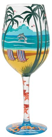 Enesco Lolita Designs Forever at The Beach - Copa de vino artesanal pintada a mano, 15 onzas, multicolor