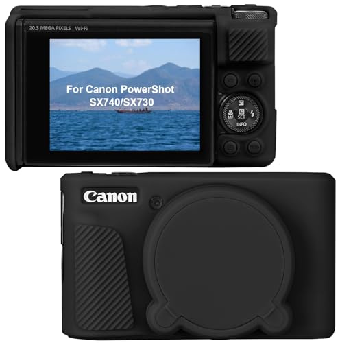 Canboc Silikonhülle für Canon PowerShot SX740 / SX730 Kompaktkamera, SX740 weiche Silikon-Schutzhülle mit Abnehmbarer Objektivabdeckung, schwarz
