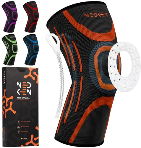NeDKeN Tutore Ginocchio – Ginocchiera Sportiva Elastica per Menisco Lesionato e Legamenti – Supporto Ortopedico, Fascia a Compressione per Stabilità, Protezione e Recupero (Arancione, L)