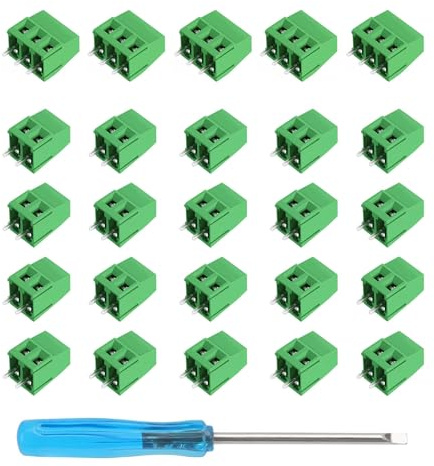 HAFRILY Morsettiera a vite per montaggio su PCB, passo 2,54 mm, 2 pin/3 pin, CIY, per connettori PCB Arduino (20 x 2 pin, 5 x 3 pin, 1 x cacciavite)