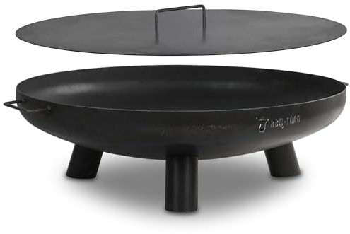 BBQ-Toro Brasero en acier inoxydable Ø 80 cm avec couvercle | Noir | Foyer extérieur avec TROIS pieds de support et deux poignées, braseros pour le jardin, cuvette de feu, Garden Fire Pit, bol de feu