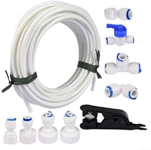 Water Supply Hose Connection Kit, Flexible 1/4 Water Pipe Fittings Kit With Valve, For Connecting RO Filter And Refrigerator