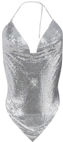 RUIXIA Top Paillette Femme Débardeur Sexy à Paillettes Tops Sexy Débardeur Col V Profond Dos Nu sans Manches Camisole Sexy pour Club Danse Soirée