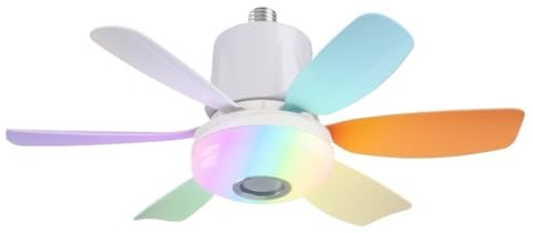 Ventilateur Plafond avec Lumiere, Ventilateur de plafond intelligent arc-en-ciel avec haut-parleur musical et télécommande, 3 vitesses, culot E27/E26, 3 couleurs, intensité variable 3000-6500 K Ventil