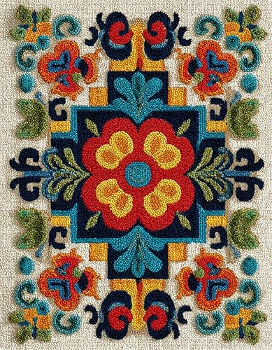 Stile retrò Latch Hook Rug Kit for Adults,Motivi di piastrelle colorate,DIY Latch Hook Rug Kit with Preprinted Pattern Canvas,Needlework Crafts Rug for Home Decor Gifts,80x160cm