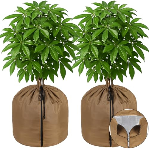 COZCLAM Lot de 2 Housses Thermiques pour Plantes en Pot 45×50 cm Protection Hivernale avec Doublure en Aluminium, Fermeture Éclair et Cordon – Housse pour Pots de Fleurs, Protège Les Racines du Gel