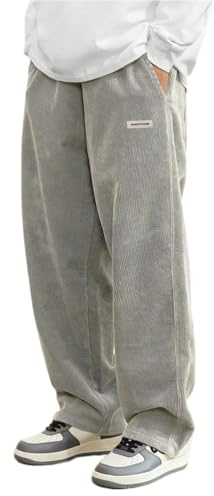Oanviso Homme Cargo Pantalon en Velours Côtelé Hiver Chaud Y2K Hip Hop Baggy Pants Larges Jambes Elastique Pantalons Lâche Fit Pant Mode Streetwear A Gris L