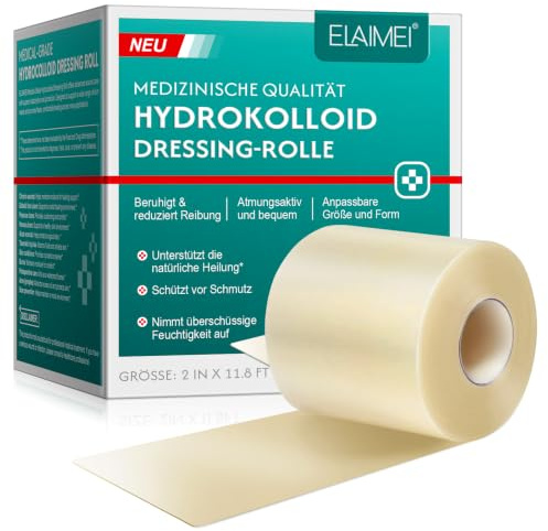 Hydrokolloid-Wundpflasterrolle 5 cm x 3,6 m, Extra Dünn, Groß, Selbstklebend und Ultra-Absorbierend, für Blasen, Akne, kleinere Wunden und Oberflächliche Wundversorgung