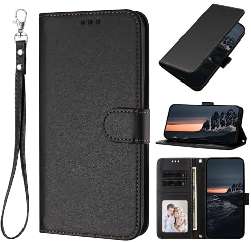 XINQCASE für iPhone 12 / iPhone 12 Pro Hülle, PU Lederhülle Schutzhülle [Handyband] Klapphülle Tasche, Handyhülle Flip Case für iPhone 12 / iPhone 12 Pro, Schwarz