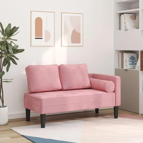 Gecheer Chaiselongue mit Kissen Rosa Samt, Sessel Wohnzimmer Fernsehsessel Liegesessel für Entspannung Homeoffice Leseecke4007574