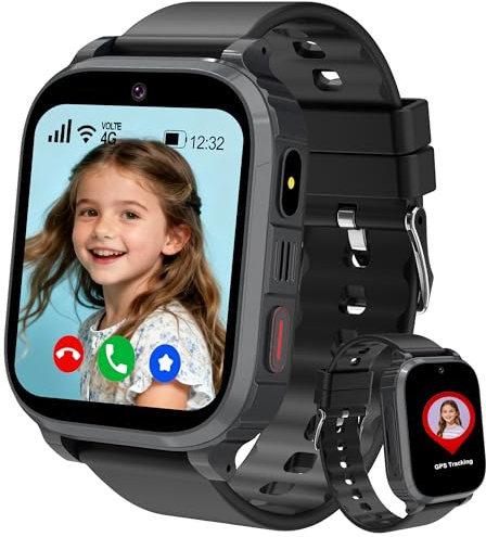 Tzzulsx 4G Kids Smart Watch Boys Girls, Smart Watch for Kids GPS Tracker Watch Phone Video Call Voice Chat SOS Games School Mode Alarm IP68 Waterproof, Smartwatch Toy Birthday Gifts