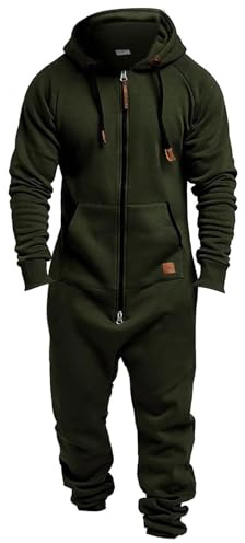 Generic Onesies För Män, Mäns Fleecefoder Med Huva Varm Vinter Onesie Långärmad Jogging Overall En Del Hel Dragkedja Sweatshirt Onesies Joggingdräkt Overall Sparkdräkt Dragsko Lounge, Armégrönt, 4XL