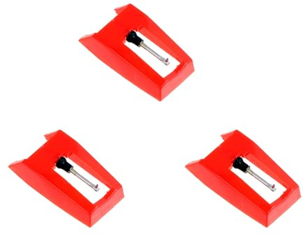 UKCOCO Set da 3 Aghi per Fonografo in Alluminio e Plastica, Stilo per Giradischi Rosso Compatibile Grammofono, Sostituzione Puntina per Vinile Installazione senza Attrezzi
