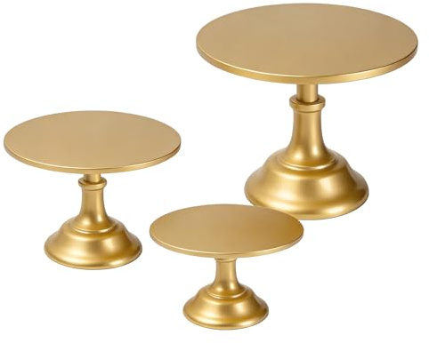 Hniuyun 3 Pieces Metal Cake Stands, 8/10/12 Inch Round Cupcake Display Stands Dessert Trays for Weddings, Birthday Party, Baby Shower, Gold