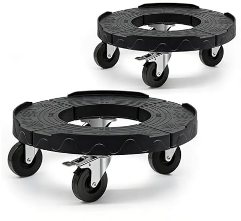 Hanured 2 stück Pflanzenroller Einstellbare 38-51cm,Blumenroller Rollbrett Rund, mit 4 PE-Rollen und Edelstahlrohr Tragkraft 220KG, für Außenbereich Sonnenschirmständer, Wasserfass, Weinregal