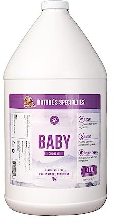 Nature's Specialties Baby Hunde Parfüm Spray - Langanhaltender und Frischen Babypuderduft Hundespray - Leichter & beruhigender Duft - Ideal für die Anwendung nach dem Baden, 3.8L