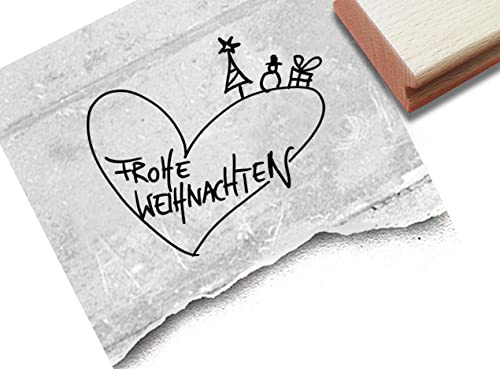 Stempel Weihnachtsstempel FROHE WEIHNACHTEN mit Herz - Textstempel Karten Geschenkanhänger Geschenk Weihnachtsdeko - zAcheR-fineT