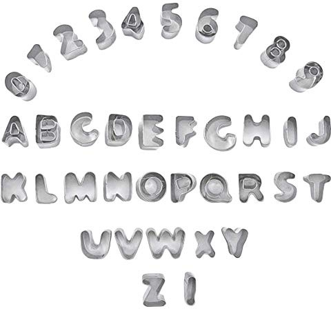 Letter and Number Fondant Cookie Fruit Cutters Set Metal Mini 26 Capital Letters and 0-9 Numbers 36pcs Tools for Cookie Stainless Steel Mold