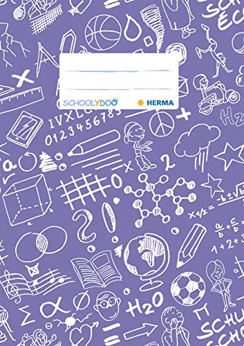 HERMA 19418 Heftumschläge A5 Schoolydoo Violett Lila, 10 Stück, Hefthüllen mit Beschriftungsetikett aus strapazierfähiger & abwischbarer Polypropylen-Folie, Heftschoner Set für Schulhefte, farbig