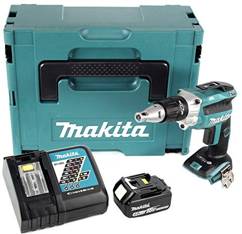 Makita DFS 250 RM1J - Avvitatore per cartongesso, 18 V, senza spazzole + 1 batteria 4,0 Ah + caricatore + Makpac