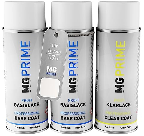 MG PRIME Billack Sprayburk Set för Toyota 070 White Pearl Crystal Shine/Blizzard Pearl Baslack Klarlack Sprayburk 400ml