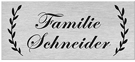Klingelschild selbstklebend Briefkastenschild Namensschild Lorbeerkranz | Edelstahlschild mit Namensgravur, witterungs- und UV-beständig, Premium Lasergravur, Schild, hochwertig, personalisiert