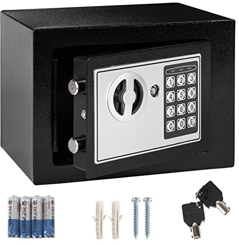 ONVAYA® Mini Tresor aus Stahl | 17 x 23 x 17 cm | Möbeltresor | Safe | Wandtresor mit Zahlenschloss | Geldtresor