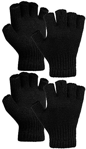 Cooraby 2 Paar verdickte Kaschmir-warme Halbfingerhandschuhe Winter gestrickte fingerlose Handschuhe für Damen und Herren, Schwarz, M