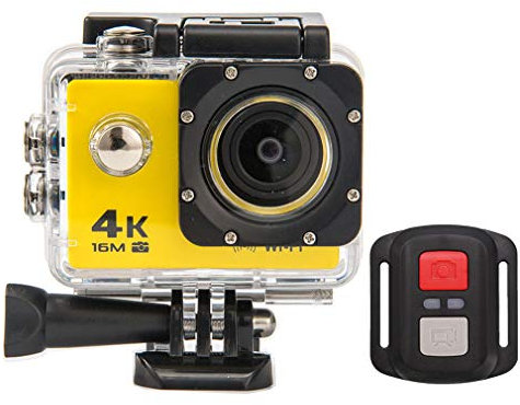 Action Camera, Wifi 4K 170° Wide-Angle Underwater 30M Waterproof Sports Camera 2.0 Inch Screen Anti-Shake Support, Live Streaming Stabilisation Anti-Shake Support,Yellow