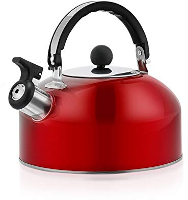Bouilloire Théière Sifflante 3 Litres?Théière Pour Induction Avec Poignée Ergonomique,Tous Feux Dont Induction (Rouge)