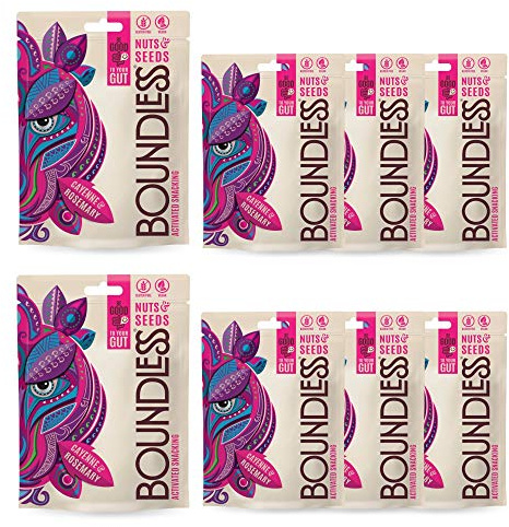 Boundless Activated Snacking: Cayenne & Rosemary Activated Nuts & Seeds Sharing Bags (8 x 90g) - Gut Health - Low Calorie - Vegan - Gluten Free - Natural & Healthy Snack - High Fibre - Plant-Based