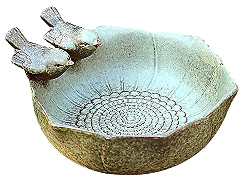 Dequate Vogeltränke Frostsicher Stehend, Vogeltränke Garten Deko, Vogeltränke Winterfest Stein Mit 2 Vögeln, Vogelbecken Tränke Futterstelle Garten 16x16x8 cm