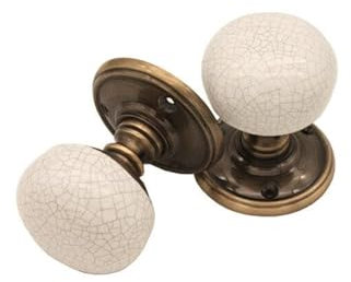 Infinity Decor Porcelain Mortice Door Knob - Ivory Crackle/Polished Chrome - Antique Brass (Antique Brass)