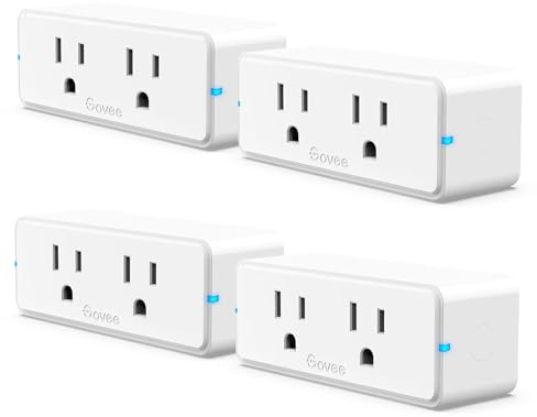 Govee Dual Smart Plug 4 Pack, 15A WiFi Bluetooth Outlet, Work with Alexa and Google Assistant, 2-in-1 Compact Design, Govee Home App Control Remotely with No Hub Required, Timer, FCC and ETL Certified