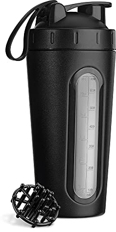 Navaris Shaker de proteína - Agitador de bebidas proteínas de 700 ML para fitness entrenamiento - Batidora de acero inoxidable para mezclar bebida