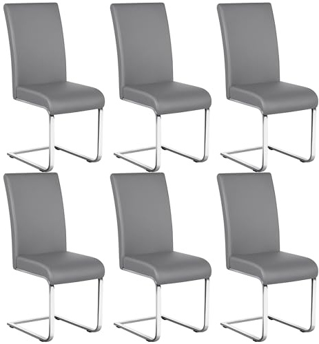 Yaheetech Esszimmerstühle 6er Set Schwingstuhl hohe Rückenlehne, Hellgrau | Moderner Küchenstuhl, Ergonomischer Freischwinger mit Metallgestell, Kunstleder, für Küche, Esstisch, 135 kg belastbar