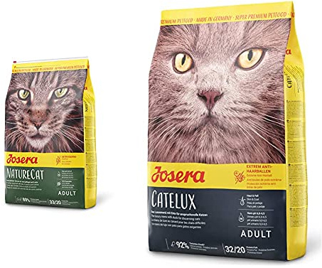 JOSERA NatureCat (1 x 2 kg) | getreidefreies Katzenfutter mit Geflügel- und Lachsprotein |1er Pack & Catelux (1 x 2 kg) | Mit schmackhaftem Entenprotein & Kartoffel für anspruchsvolle Katzen |1er Pack