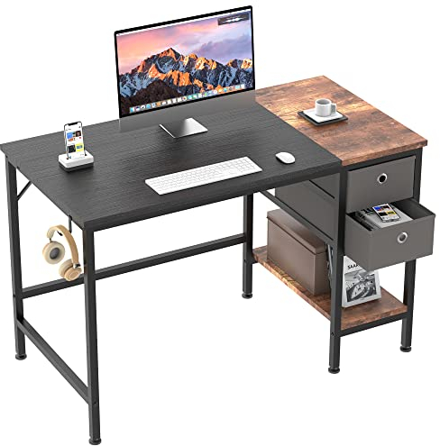 HOMIDEC Scrivania per computer, tavolo da ufficio con cassetti scrivania per scrittura di studio per la casa con ripiani di stoccaggio, scrivanie e postazioni di lavoro per ufficio a casa camera da