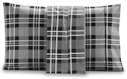 Valerian Plaid Printed Pillowcases 2-Piece Set Egyptian Quality 1500 Thread Count Timeless Classic Designs Soft and Smooth Weave, Wrinkle Resistant, Plaid King Pillowcase, Gray