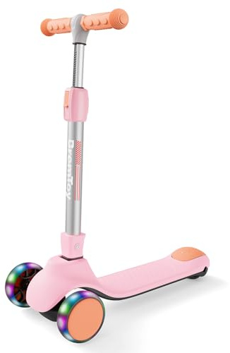BremToy Trottinette pour Enfants 2-10 Ans, 4 Hauteur Réglable, 3 Roues LED élégantes, Trottinette Pliante, Charge Maximale 50 kg, Cadeau pour Enfants, Rose