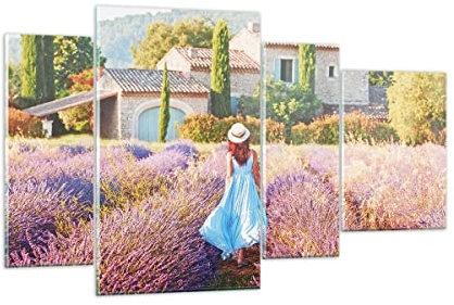 ARTTOR Mehrteilige Bilder auf Glas Boho Heidekraut Frau Glasbild 120x70cm Wandbilder Dekoration Wohnzimmer Schlafzimmer Küche Set 4 teilige Groß Wanddeko Wand Kunstdruck Art Modern GDL120x70-4420