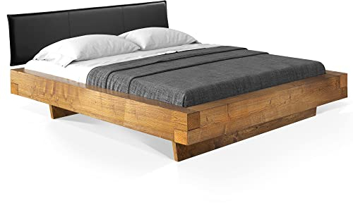 moebel-eins CURBY Balkenbett mit Polsterkopfteil, Wangenfuß, Material Massivholz