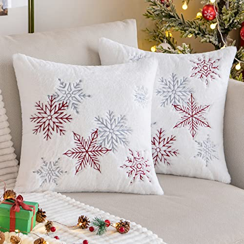 MIULEE 2er Set Weihnachten Weihnachtskissen Kissenbezüge Schnee Dekokissen Fellkissen Weich und Kuschelig Kissenhülle Kissenbezug Sofakissen Zierkissen Kuschelkissen für Wohnzimmer 45x45cm,Weinrot