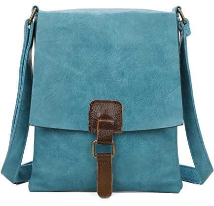 OBC Damen Tasche Crossbody Handtasche Messenger Schultertasche Umhängetasche Shopper Tablettasche bis ca. 7-8 Zoll Henkeltasche Überschlagtasche Leder Optik Türkis